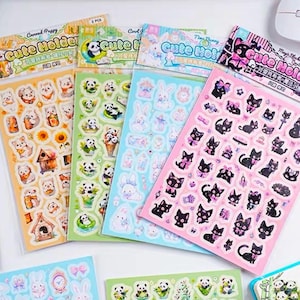 2 Bögen süsse Tier Aufkleber Set Katze Kaninchen Hund Panda Deko Aufkleber Planer Dekor Scrapbooking Journaling