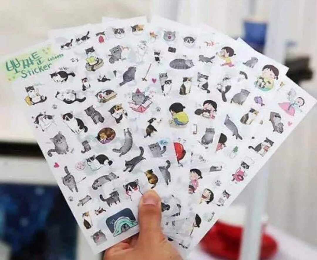 Cat Layout Sticker 6 Sheets Cat Stickers Pack Animal Planner Decor Black Kitty ...