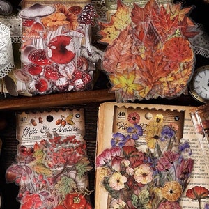 Lot de 40 autocollants botaniques plantes fleurs feuilles pomme de pin champignon déco autocollant journalisation scrapbooking planificateur décor