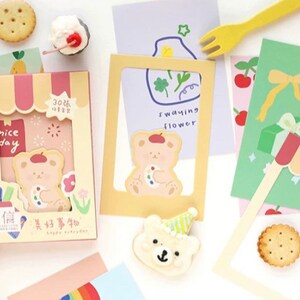 30pcs Teddy Bear and Bunny Postcards Set Rabbit Fruit Scrapbooking Penpal Planner Decor Snail Mail