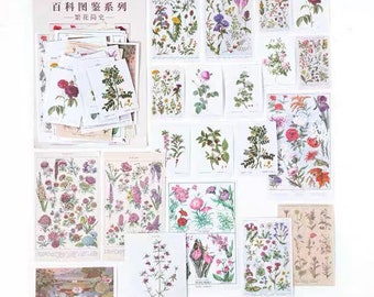 60pcs Nature Stickers Pack Flower Plants  Washi Stickers Botanical Garden Planner Decor Junk Journaling Scrapbooking Ephemera