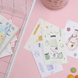 Conjunto de 28 cartões de comida, bebidas, pequenos cartões, mensagens, cartões de memorando fofos, lanches, scrapbook, itens efêmeros, diário