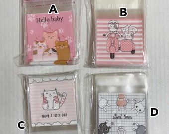 100pcs Cat Cellophane Bags Gift Bags 7 x 7cm Cookie Bag Resealable Bags Self Adhesive Bag Candy Bag Cute Present