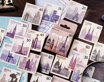 46pcs World Stamp Stickers Pack Country Stamps City Travel Planner Decor Scrapbooking Deco Sticker Diary