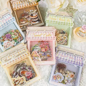 Pacote com 40 adesivos para chá da tarde, diário, sobremesa, bolo, comida, cupcake, flor, planejador, decoração, scrapbooking, adesivo decorativo