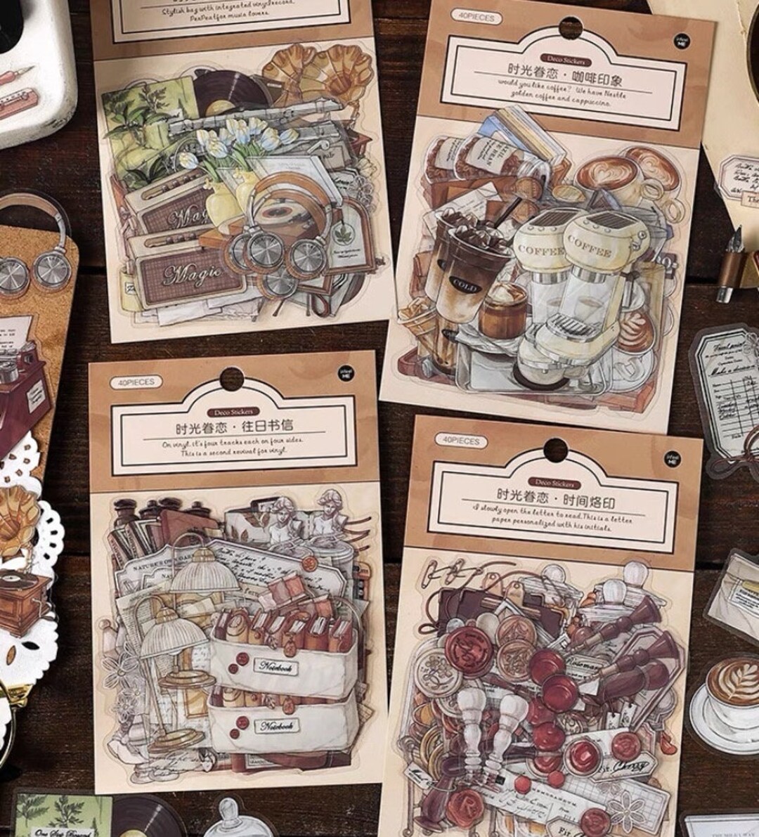 40pcs Leisure Time Stickers Pack Food Furniture Coffee Drinks Retro ...
