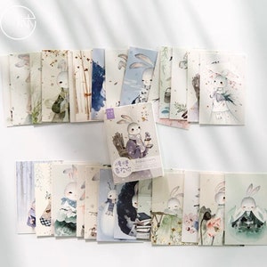 Conjunto de 27 cartões de coelho, pequeno cartão de mensagem, cartões de memorando, diário de coelho