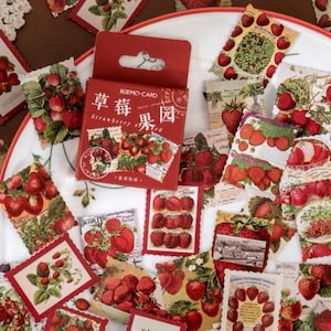 Pack de 46 stickers fraises fruits, journal alimentaire, agenda, décoration, autocollants déco, scrapbooking