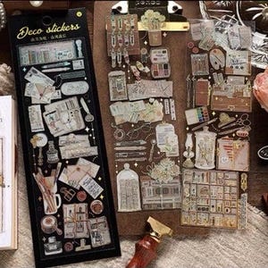 3 Bögen Life Collection Stickers Pack Nicht vorgeschnittene Pflanzen Blumen Bücher Retro Kunst Planer Dekor Goldfolie Scrapbooking Journaling