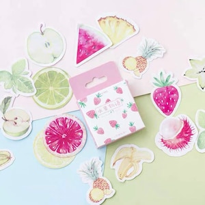 Pack de 45 autocollants de fruits, nourriture, fraise, ananas, pomme, citron, planificateur, décoration de scrapbooking, autocollant déco pour journalisation