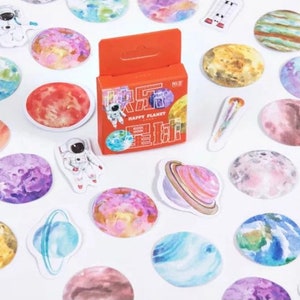 46 adesivos espaciais, sistema solar, planeta, galáxia celestial, universo, astronauta, foguete, nave espacial, diário, planejador, decoração, scrapbooking