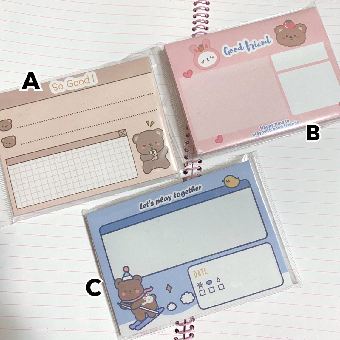 50 Sheets Teddy Bear Memo Pad Kawaii Memo Set Cute Message - Etsy