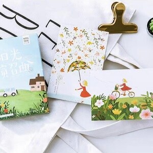 Conjunto de 30 cartões postais de primavera para meninas, coleção de plantas da natureza, correspondência de caracol feliz, amigo por correspondência, livro de colorir