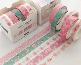 5 rolls Sakura Washi Masking Tapes (3m) Floral Deco Tapes Flower Cherry Blossom Scrapbooking Planner Decor Journaling Crafts Supplies