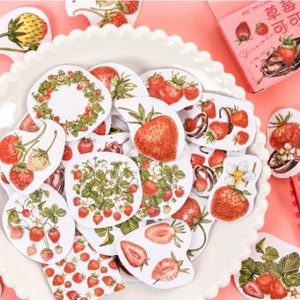 46pcs Strawberry Stickers Pack Fruit Scrapbooking Food Planner Decor Deco Sticker Journaling