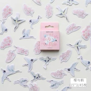 45 Stück Kranich Aufkleber Pack Vogel Sakura Blume Planer Dekor Scrapbooking Kirschblüte Deko Aufkleber Journaling