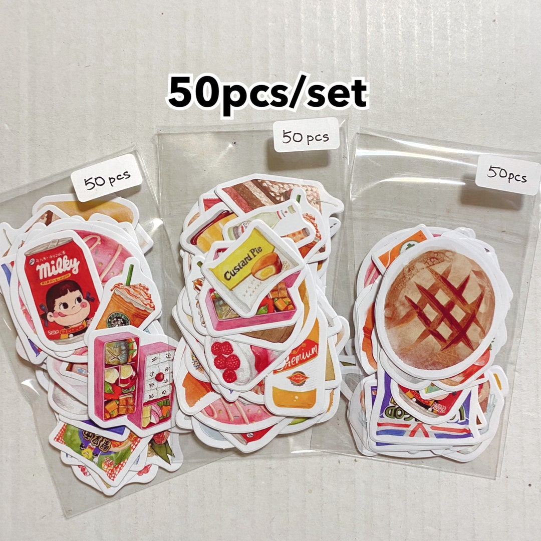 50pcs Dessert Sticker Pack Snacks Drinks Bread Donut Food Cute Planner ...