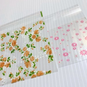 100 Flower Cellophane Bags Gift Bags Floral Cookie Bag Resealable Bags Self Adhesive Bags Present Bags Candy Bag