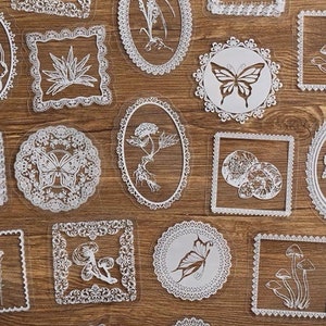 Lot de 20 autocollants en dentelle, fleurs de la nature, fougères, plantes, papillon, scrapbooking, agenda, décoration