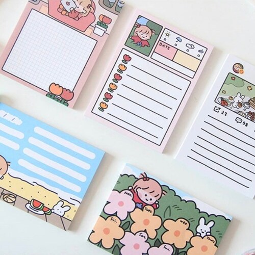 50 Sheets Girl Memo Pads Rabbit Memo Pad Kawaii Memo Cute Memo Etsy