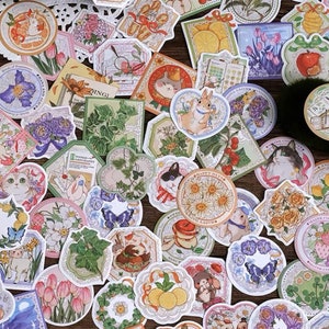 46 sztuk Naklejki ze Zwierzętami Kwiat Królik Królik Kwiatowy Kot Owoce Owca Baranek Niedźwiedź Planner Dekoracja Dziennik Scrapbooking Deco Naklejka
