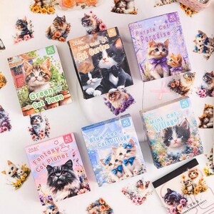 40 Stück Katze Aufkleber Pack Kitty Blumen Journaling Planer Dekor Deco Aufkleber Scrapbooking