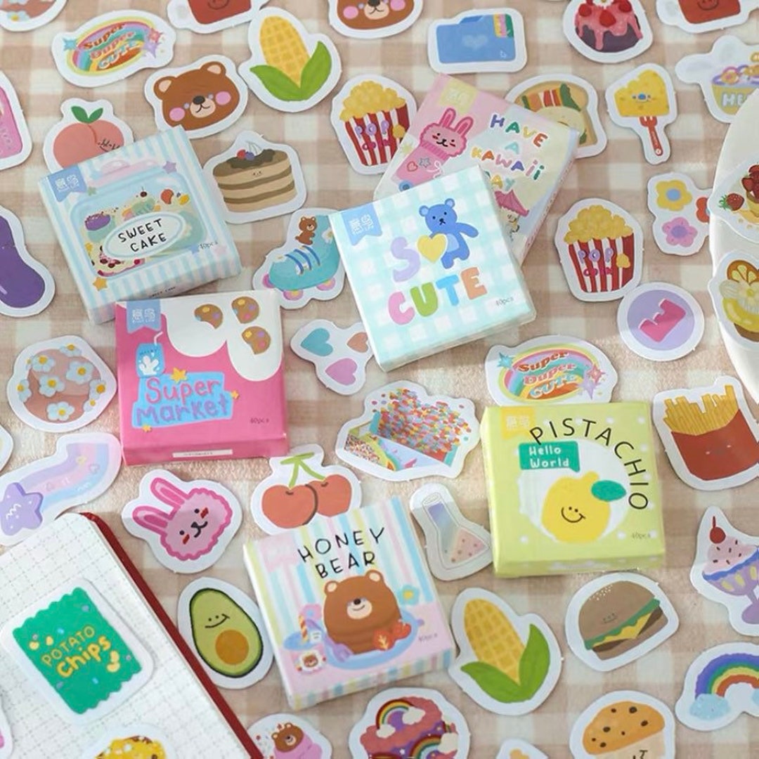 40 Pcs Kawaii Stickers Set Cute Girl Cartoon Animal Hamburger Food Fruit  Diy Label Sticker Decoration