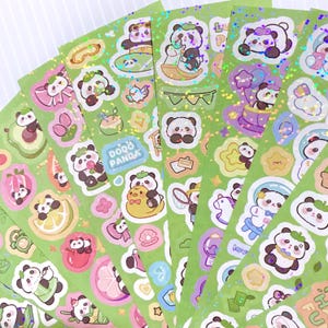 Pacote de 10 folhas de adesivos Panda, adesivos brilhantes para decoração de diário, scrapbooking