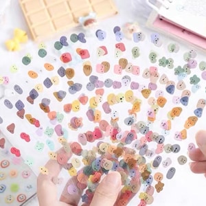Juego de 8 hojas de mini pegatinas de caras con emociones felices, pegatinas de calendario sonrientes para diario, álbumes de recortes