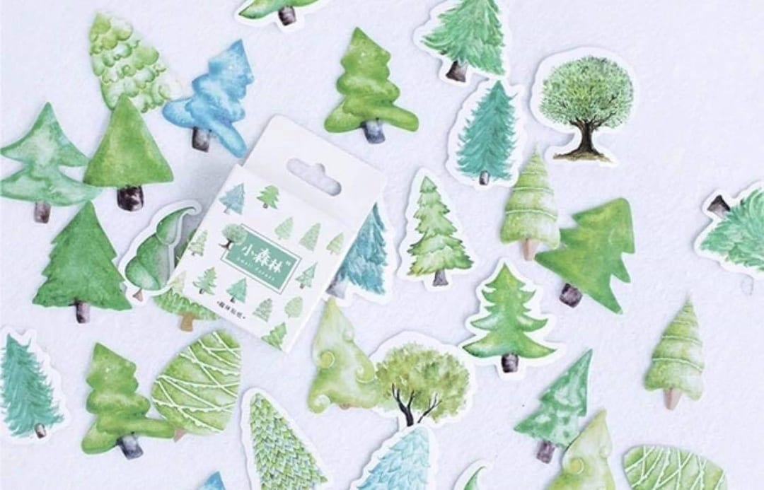 46pcs Green Tree Stickers Pack Journaling Forest Deco Stickers Woods Scrapbook Ephemera Planner
