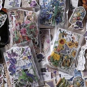 200 Stück Junk Journal Ephemera Natur Sticker Pack Botanisches Handwerk Journal Zubehör Scrapbook Zubehör Deko Papier Pflanzen Blumen Schmetterling