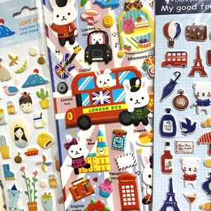 Puffy Stickers 3D Sticker Reiseplaner Dekor Kaninchen Häschen Menschen Paris London Scrapbooking Journaling