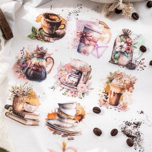 Pacote com 30 adesivos para café, comida, sobremesa, bebidas, scrapbooking, planejador, decoração, bolo, café