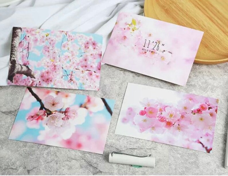 30pcs Sakura Postcard Set Flower Postcard Floral Postcards Cherry Blossom Postcards