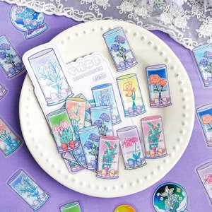 30 stücke Blumen Wunsch Flasche Aufkleber Pack Klare Aufkleber PVC Planer Dekor Schneekugel Terrarium Journaling Blume Scrapbooking