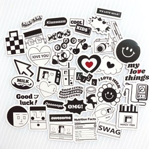 40 stuks zwart-wit stickers hart liefde smiley planner decor decoratie stickers scrapbooking journaling