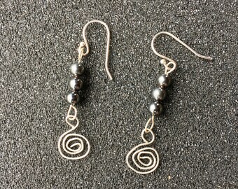 Sterling Silver Earrings with Hematite Beads