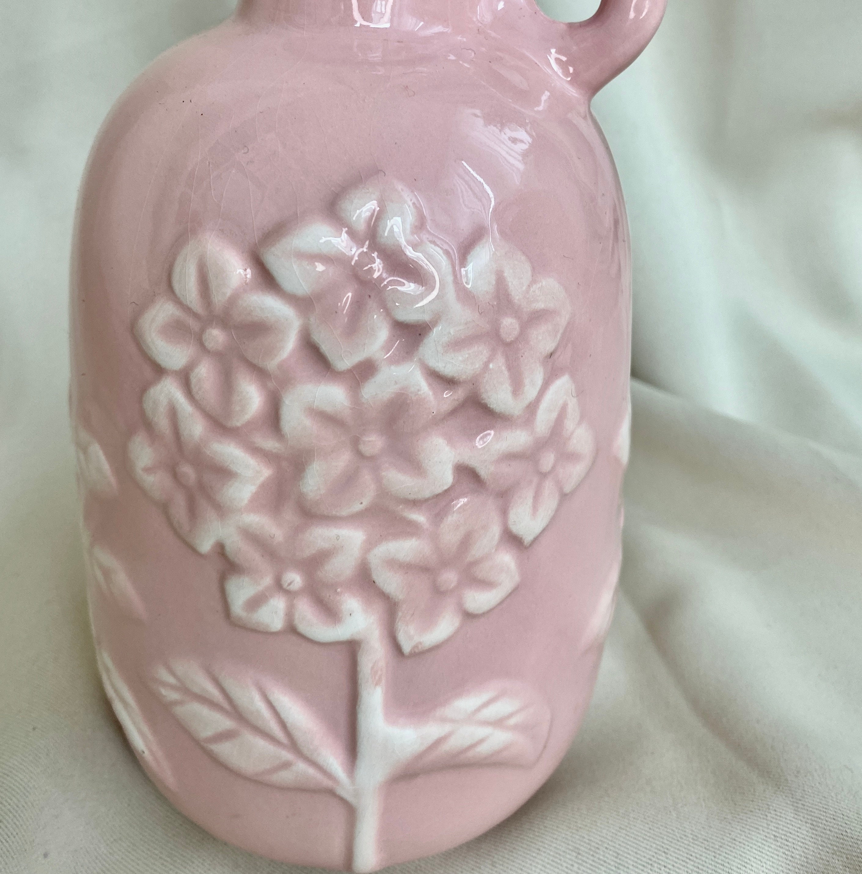 Pink decorative vase with floral motif Etsy