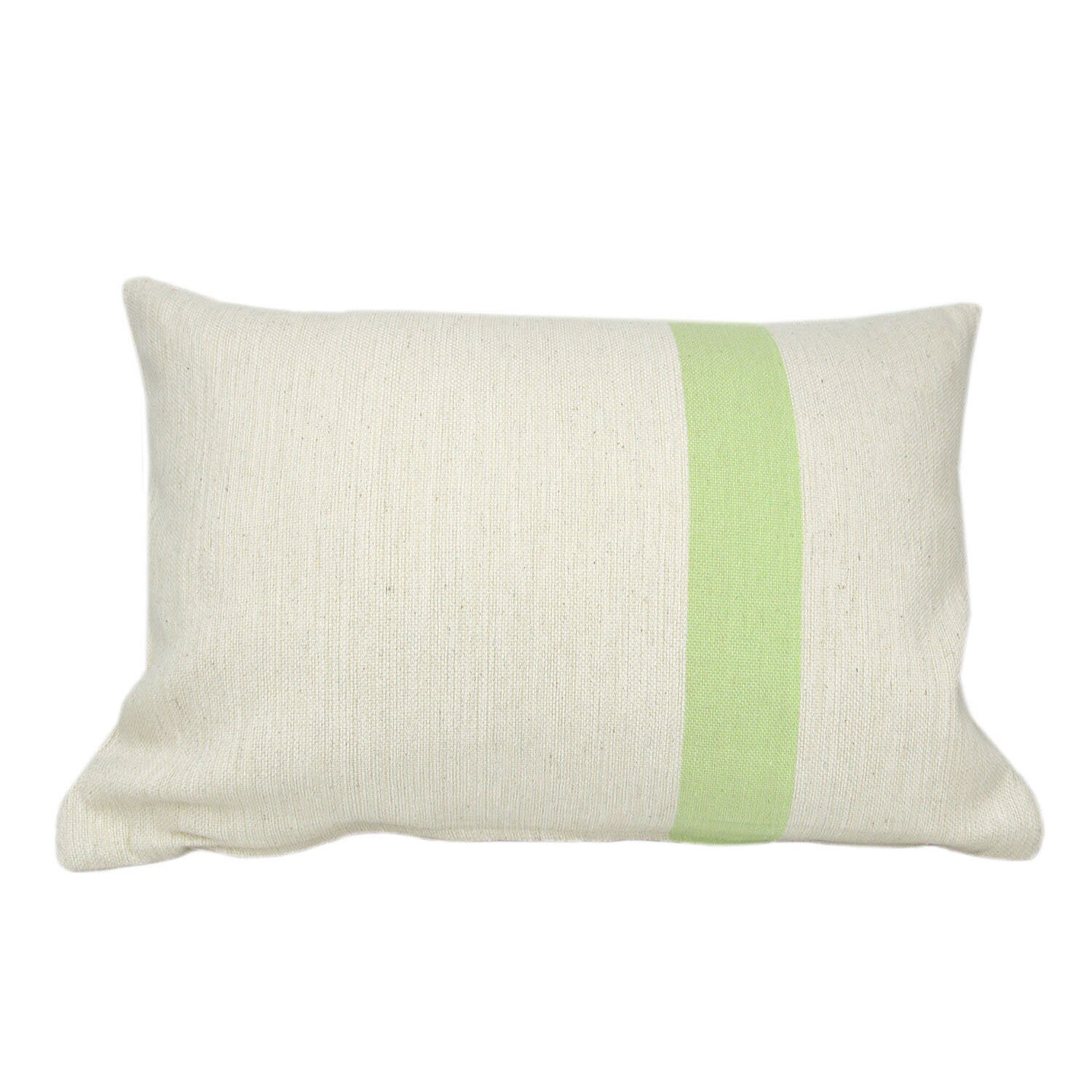 Coussin Blanc Écru Bande Verte, 60x40cm, Coton Tissé à La Main, 100% Naturel, Déhoussable, Rayé Vert