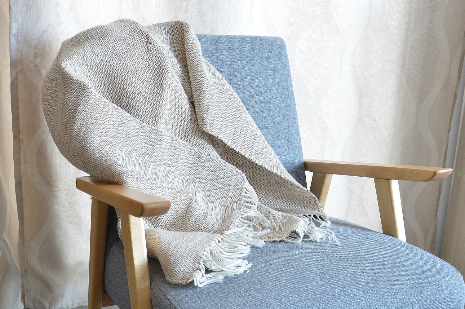 Plaid Dune Chanvre et Coton, Jeté de Canapé, Lit, Tissé Main, Couverture, 100% Naturel, Handwoven, T