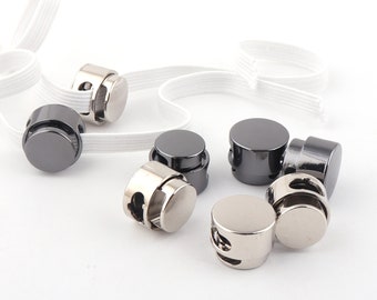 Silver and gunmetal Alloy Cord Lock Adjuster Elastic Adjuster mask cord Stop Toggles Flat Band Stopper Shape Fastener Sewing Clothing Rope