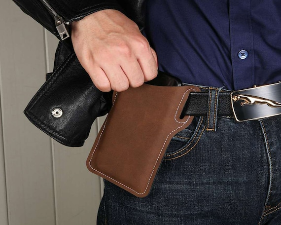 Brown Leather Cell Phone Holster Mens Belt Pouch Leather Waist Bag