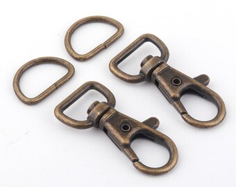 13 mm bronzen draaibare sluiting met D-ring, lichtmetalen karabijnsluiting, trekkerhaak draaibare karabijnhaak, metalen karabijnsluitingen portemonnee hardware doe-het-zelf tasbenodigdheden