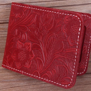 Red Vintage handmade genuine leather card holder,ID leather card case/Men's card holder/Business card case,personalized leather card wallet