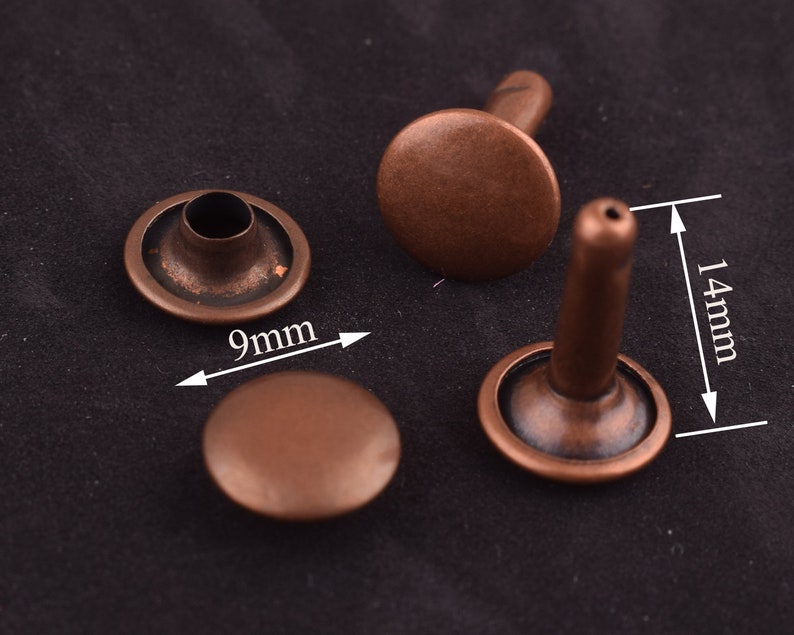 100 sets 9*14 mm Studs Rivets antique copper Rivets Metal Button Double Head Rivets Purse Notions Studs for strap key chaindog collars