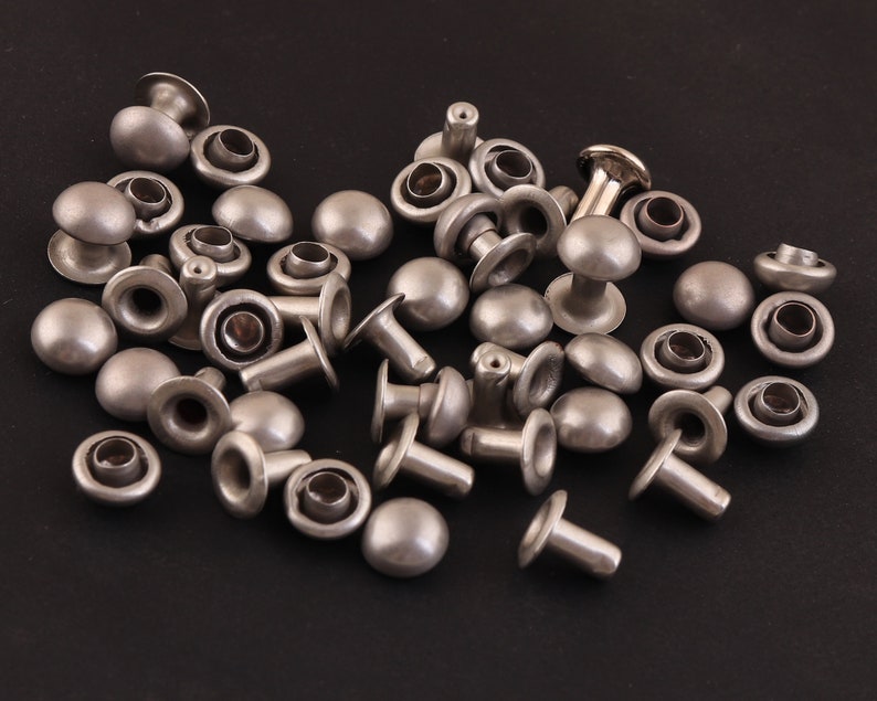matte silver Double caped Rivet 100 sets 6mm Mini Rivets Metal Button Double Head Purse Notions Rivet Studs for Bag leather craft accession