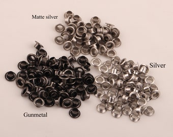 100pcs 4mm gunmetal,silver Eyelet Grommets Hole Round Eyelets Small Eyelets tiny Eyelet Brass Grommets Eyelets for leather craft dog collars