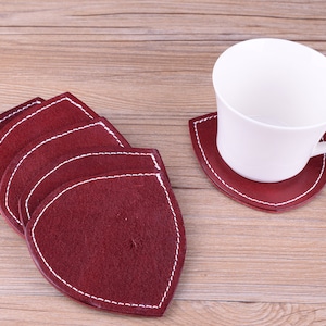 handcrafted leather coaster set-6 pcs bulk,Red personalized leather coaster,round coaster Leather coaster set made with full grain leather.