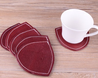 Handgefertigte Leder Untersetzer Set 6 Stück Groß, Rot personalisierte Leder Untersetzer, runder Untersetzer Leder Untersetzer-Set aus Vollnarbenleder.