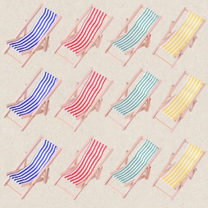1:12 Miniature Beach Chair Foldable Striped Wooden Beach Chair Colorful Chairs Lounge Deck Chair for Craft Dollhouse Accessories Toy  Gift